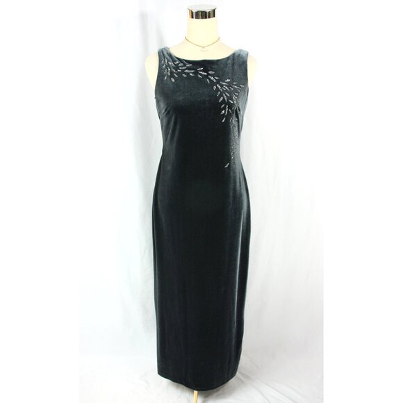 Arianna Rachel Kaye Silver Gray Velvet Sparkle Formal Prom Gown Maxi Dress 4P - Picture 1 of 8
